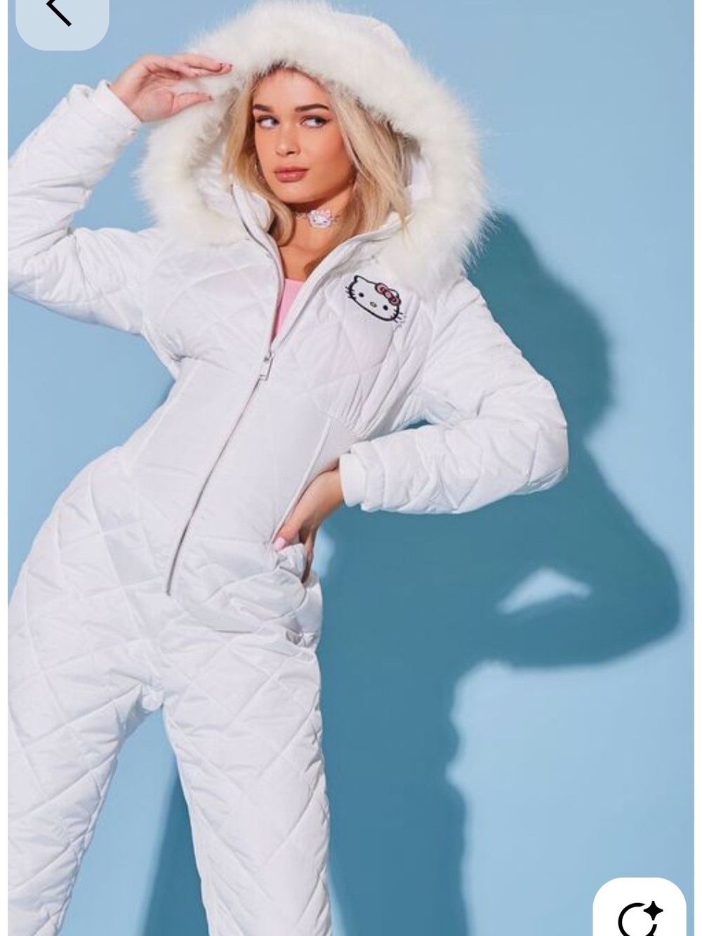 Hello Kitty White Quilted Hooded One-Piece Puffer Jumpsuit